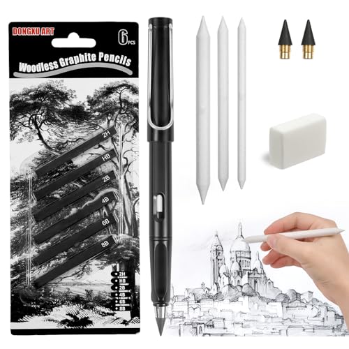 AUAUY-Eternal Bleistiftset 5-teilig mit Papierradierer, Infinity Pencil, Wiederverwendbarer Everlasting Pencil mit 2 Austauschbarem 3 Papierwischer von AUAUY