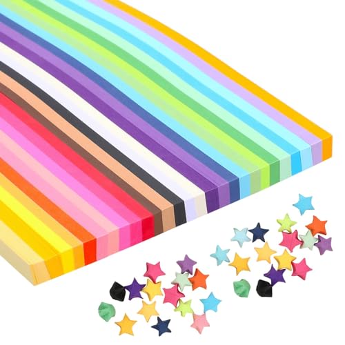 Abeillo 1350 Blatt Star Paper Strips 27 Farben Origami Sterne Papier doppelseitig und Sternenhimmel Stern Papier Set, im Dunkeln leuchtende Glücksstern-Origami-Papierstern-Dekorationspapierstreifen von Abeillo