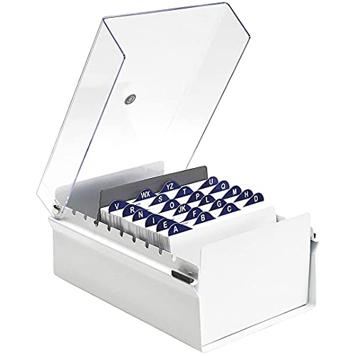 Acrimet 4" x 6" Karteikartenhalter Organizer mit Metallbasis, Robust (Inklusive AZ-Indexkarten und einem Kunststoff-Trenner) (Weiß mit klarer Kunststoffdeckelabdeckung) von Acrimet