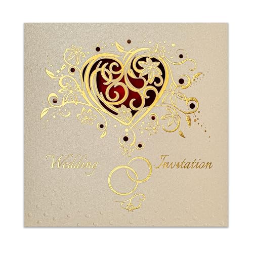 Art Nuvo WEDDING INVITATIONS CARDS - 20pcs, 135x135mm, WITH PRINTABLE INNERS AND ENVELOPES FOR WEDDING - GOLD FOILED DESIGN ON WATERCOLOR PAPER von art nuvo
