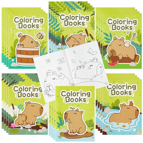 BZaber Capybara Malbücher – 24 niedliche Capybara-Cartoon-Muster, Aktivitätsmalbücher für Kinder, Groß-Tiere, DIY-Kunstheft, Zeichnung für Partyzubehör, Geburtstagsgeschenk, Geschenktütenfüller von BZaber