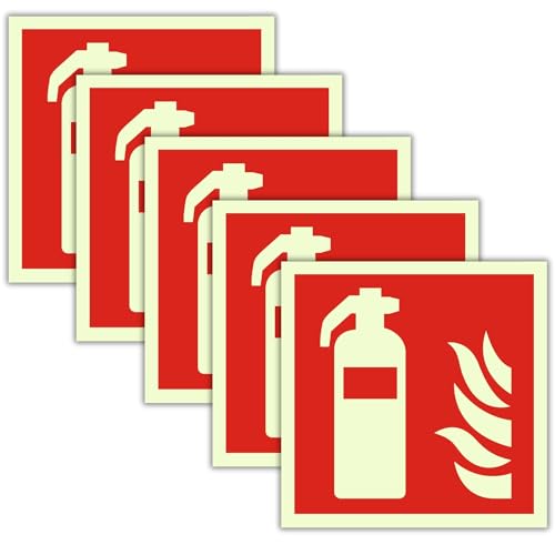 5 Stück - Schild Feuerlöscher (15 x 15 cm - 3mm stark) Alternative zum Feuerlöscher Schild - Brandschutzzeichen nach ISO - UV-Schutz für Innen und Außen von BerpaHome