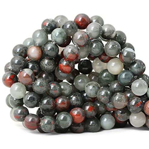 CHEAVIAN 35 Stück 10 mm natürliche afrikanische Blutstein-Edelsteine, glatte Oberfläche, runde lose Perlen für die Schmuckherstellung, 1 Schnur 38,1 cm von CHEAVIAN