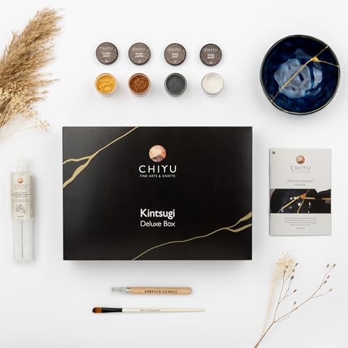 CHIYU Bio Kintsugi Reparatur Set: Deluxe Box - Gold, Silber & Kupfer – Goldkleber - Biobasiert – Lebensmittelecht - Das vollständigste und haltbarste Set von CHIYU