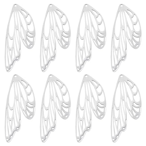 CREATCABIN 8 Stück Schmetterlingsflügel-Anhänger Aus Titanstahl,Flügelanhänger,Ausgehöhlte Insekt-Libellenflügel-Anhänger,Hängende Ornamente Für DIY-Armbänder,Halsketten,Ohrringe,50x20mm(Silberfarben) von CREATCABIN