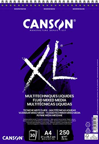 CANSON XL® Fluid Mixed Media, Block für flüssige Mischtechniken, DIN A4, 30 Blatt, 250 g/m² von Canson