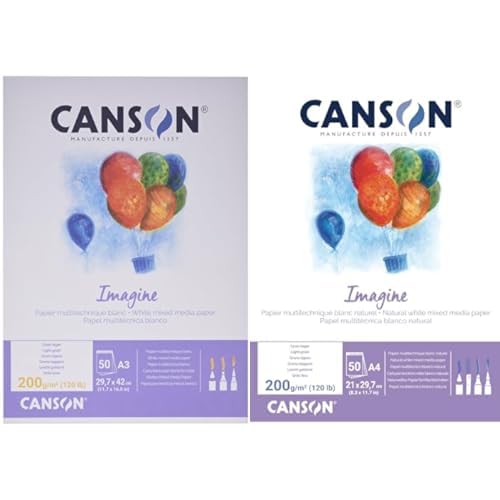 Canson 200006007 Imagine Mix-Media Papier, A3, rein weiß & 200006008 Imagine Mix-Media Papier, A4, rein weiß von Canson