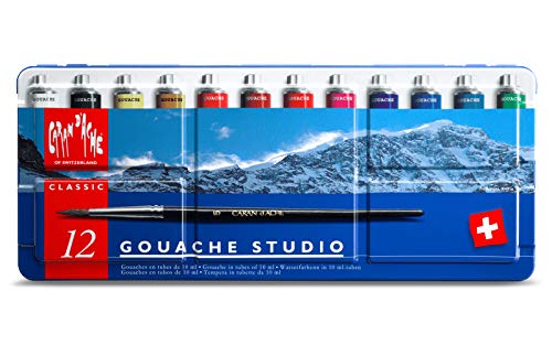 Caran d´Ache 2001.312 Classic Gouache Studio Sortiment mit 12 Farbtuben zu 10 ml, mehrfarbig von Caran d'Ache