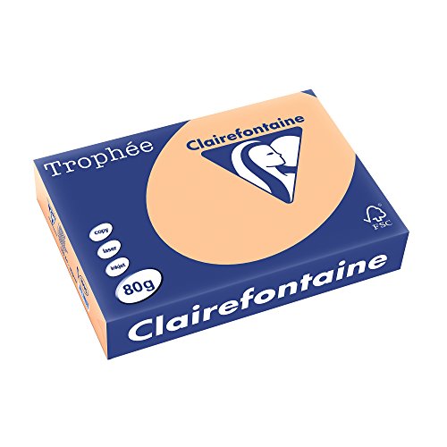 Clairefontaine 1995C - Ries Druckerpapier / Kopierpapier Trophee, Pastell Farben, DIN A4, 80g, 500 Blatt, Aprikose, 1 Ries von Clairefontaine