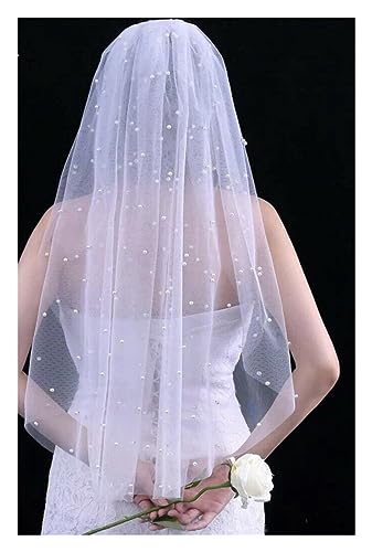 Hochzeit 75 cm Langer Brautschleier mit Perlen, weiches Garn, Hochzeitszubehör + Kamm (Color : White, Size : 75cm) von CochOn