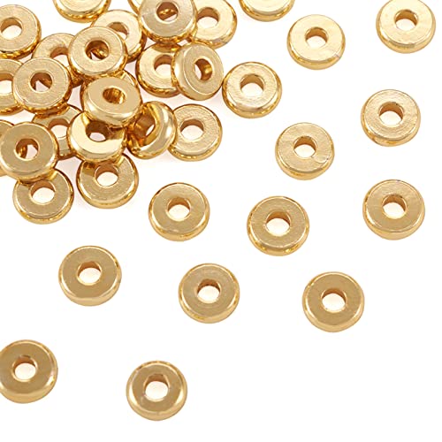 Craftdady 50 Stück 18 K vergoldete Abstandshalter Perlen flache runde Scheiben Metallperlen 6 mm lose Perlen Charms für Schmuckherstellung Halskette Armband Ohrringe Basteln von Craftdady