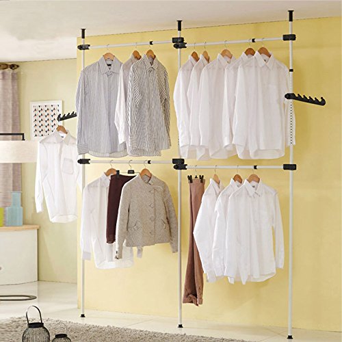 Robuste Kleiderstangen aus Stahl, verstellbare Kleiderbügel für Schlafzimmerkleidung mit kostenlosen Kleiderhaken von GOTOTOP