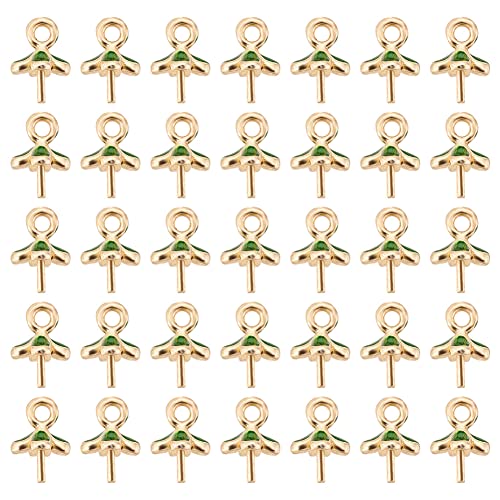 DICOSMETIC 50 Stück Kleeblatt-Schmuckhaken Grüne Emaille Blume Anhänger Goldanhänger Halbgebohrte Perlen Verbindungsanhänger Für Die Schmuckherstellung, Bohrung: 1.2 mm von DICOSMETIC