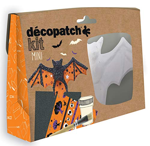 Décopatch KIT019O Bastel Set Pappmaché Fledermaus (ideal für Halloween und für Kinder, 3,5 x 19 x 13,5 cm) orange, schwarz von Decopatch