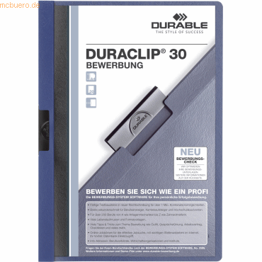 25 x Durable Bewerbungsmappe Duraclip für 30 Blatt A4 dunkelblau von Durable