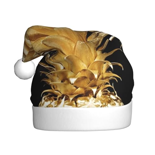 ESASAM Goldene Ananas-bedruckte Weihnachtsmütze für Erwachsene, hochwertiger Plüschstoff, voller lebendiger gedruckter Designs. von ESASAM