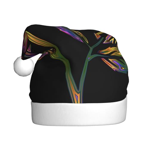 ESASAM Schwarze und goldene Blumen bedruckte Weihnachtsmütze für Erwachsene, hochwertiger Plüschstoff, voller lebendiger gedruckter Designs. von ESASAM