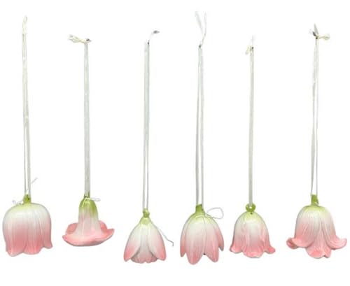frühlingshafte dekorative Blüten-Anhänger Glocken-Blumen-Anhänger Porzellan weiß oder weiß rosa in Verschiedene Größen je im 6-er Set (weiß-rosa, groß) von ETC