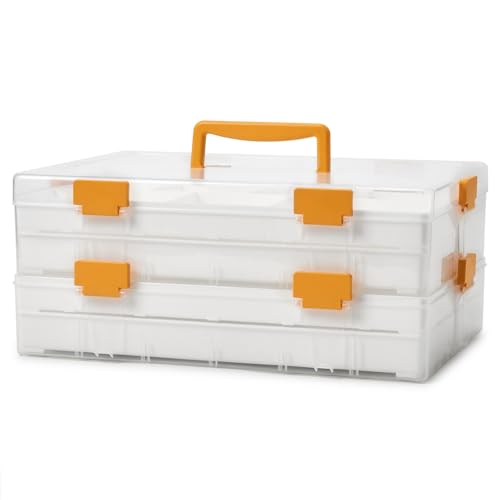 EZOWARE 4 Etagen Sortierbox Aufbewahrungsbox mit Tragegriff, Transparent Plastikbox Sortimentskasten Organizer Box - für Perlen, Spielzeug, Bausteine, Bastel, Nähzubehör - 36 x 26 x 16.5 cm von EZOWARE