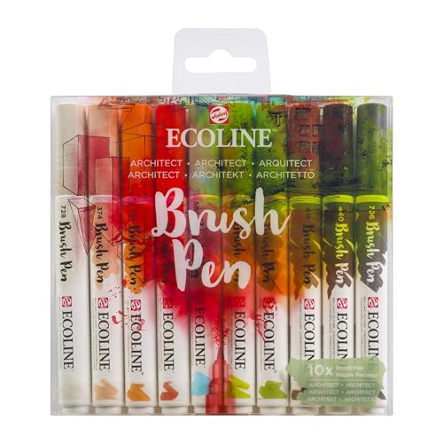 Ecoline Brush Pen-Set mit 10 flüssigen Aquarellstiften – Urban-Sketching-Farben | Mischbare Pinselstifte für Handlettering, Zeichnen und Basteln von Ecoline
