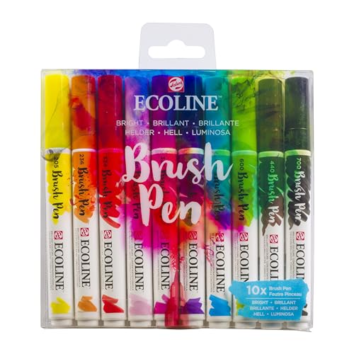 Ecoline Brush Pen-Set mit 10 flüssigen Aquarellstiften – Helltöne | Mischbare Pinselstifte für Handlettering, Zeichnen und Basteln von Ecoline