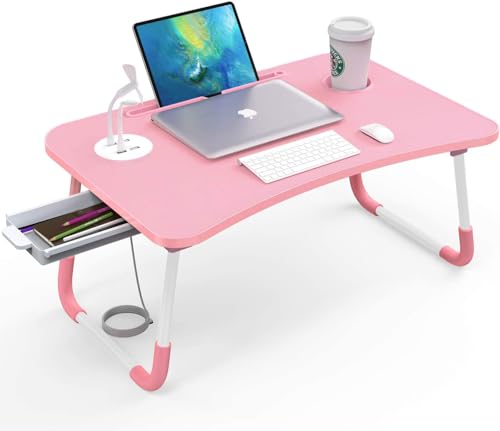 Elekin Tragbar Laptoptisch, Faltbare Notebooktisch Betttisch Lapdesks mit Tassenschlitz, Multifunktionstisch Zeichentisch für Sofa Bett mit Geschenk Pink von Elekin