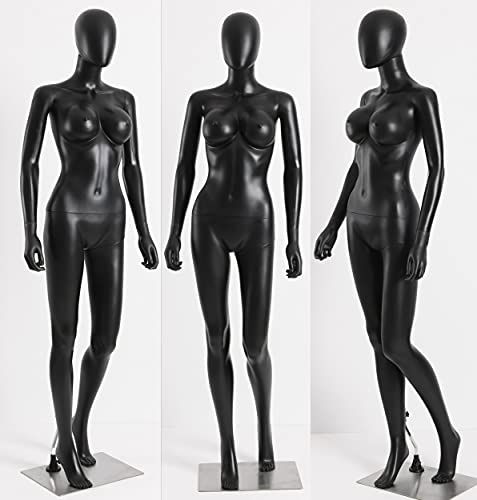 EurotonDisplay SLF2-Black schwarz matt abstrakte Schaufensterpuppe weiblich großer Brustumfang mit Metallplatte ohne Kopf Female Mannequin Headless (Schwarz) von Eurotondisplay