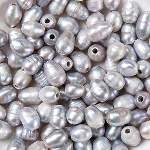 Fashewelry 100 Stück natürliche Perlen, Grau, ovale Süßwasser-Zuchtperlen, lose Perlen, 7 ~ 10 mm, für DIY-Halsketten, Armbänder, Ohrringe, Schmuckherstellung von FASHEWELRY