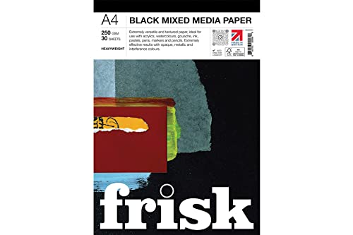 Frisk Black Mixed Media Papierblock, 250 g/m², 30 Blatt, A4 von Frisk
