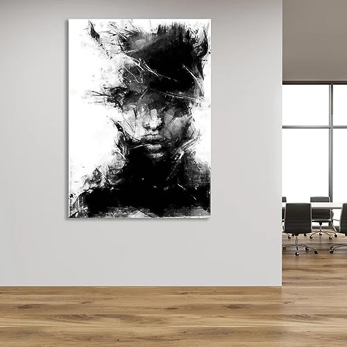 GEMMII Abstraktes schwarz-weißes weibliches Gesicht, Leinwand-Wandkunst, HD-Druck, Bild für Wohnzimmer, Schlafzimmer, Dekoration, 70 x 100 cm, Rahmen von GEMMII