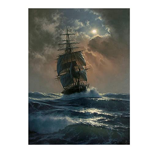 GEMMII Piratenschiff-Malerei, Wandkunst, Vintage-Segelschiffe, Poster, Bootfahren, Druck, Wandkunst, Bild, Bürodekoration, 70 x 100 cm, rahmenlos von GEMMII