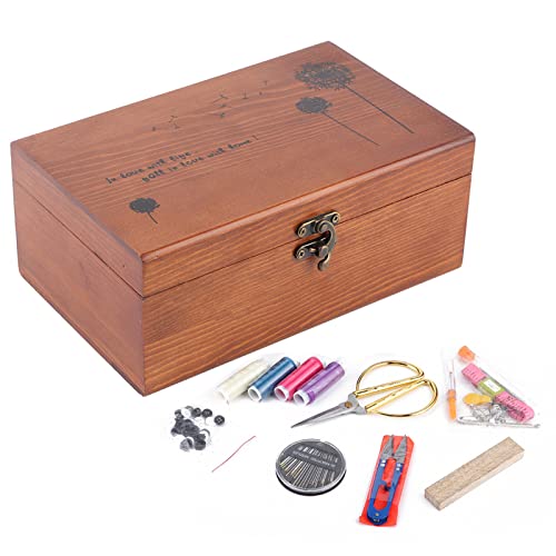 Nähkästchen, Haushalts Vintage Nähkasten aus Holz, Nadelfaden Aufbewahrungskoffer, Organizer, DIY Nähwerkzeuge (Löwenzahn-Set-Box) von Generic