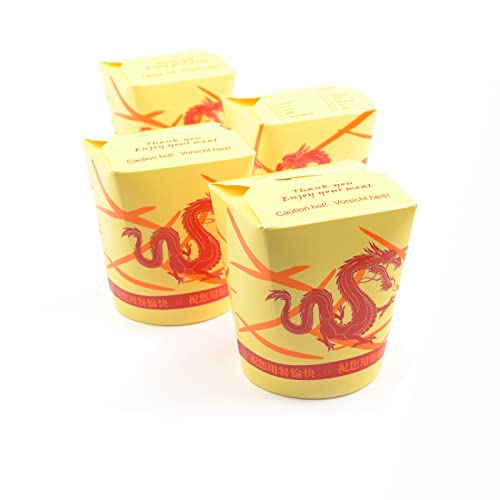 500 Stück Asiaboxen mit Dragon Motiv (16 OZ), 500 ml Dönerbox Foodbox Nudelbox Chinabox Take Away Faltbox Pappbox von Generisch