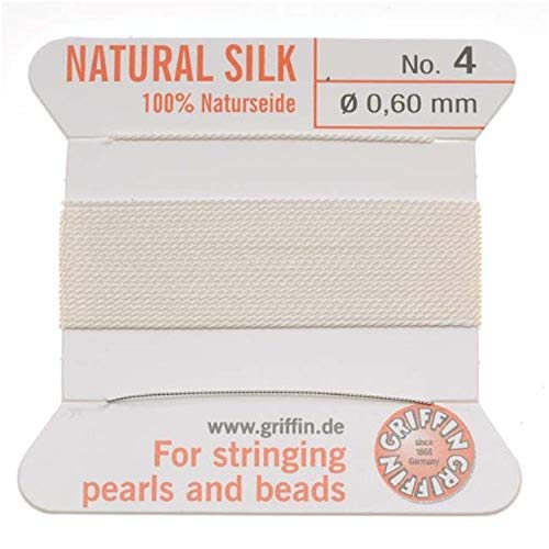 Griffin Seiden-Perlenschnur und Nadel, Silk, weiß, 2 von Griffin