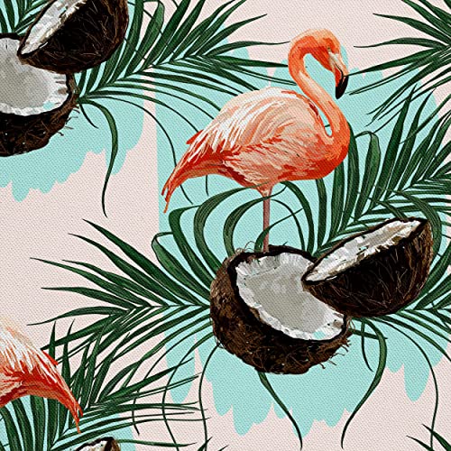 HEKO PANELS Stoff Oxford Wasserdichte Meterware Canvas-Stoff Polyester Stoff Zum Nähen Nähstoffe Dekostoffe Wasserabweisend Blickdicht Flamingos Kokosnüsse 2 Meter 155 x 200 cm von HEKO PANELS