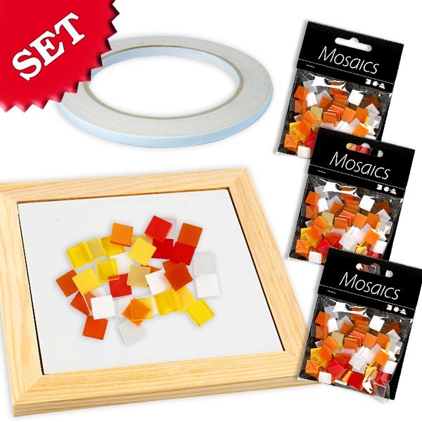 Mosaik Bastelset Mix Orange/Gelb, 300 Mosaiksteine und Klebeband von Geburtstagsfee