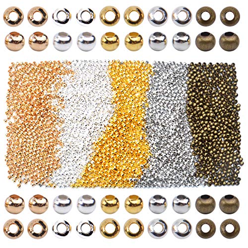Runde Abstandshalter-Perlen, 2500 Stück 3 mm Metallperlen, kleine Kugelperlen, lose Perlen für die Schmuckherstellung, 5 Farben von Hendevl