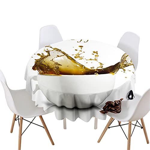 Highdi Rund Tischdecke Abwaschbar, 3D Kaffee Druck Wasserdicht Lotuseffekt Antifouling Rund Tischdecken Polyester Tischtuch für Küche Dekoration Garten (Durchmesser 120cm,Abstrakte Kunst) von Highdi