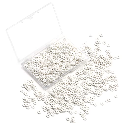Hiswan 1000 Stück Heishi-Perlen, weiße Polymer-Ton-Perlen für Schmuckherstellung, Armbänder, Halsketten, 6 mm von Hiswan