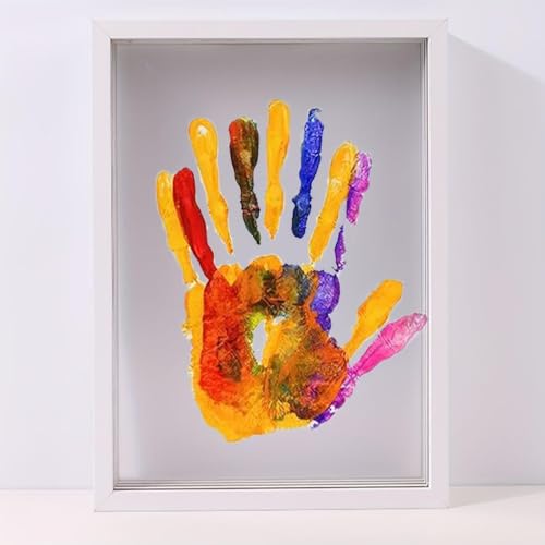 DIY Familien Handabdruck Set, Clear Family Handprint FrameFamily Print Keepsake, Holzrahmen Zum Basteln, inkl. Acryl Farbe, Dermatologisch Getestet von HoGeGe