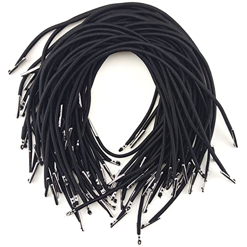 50 Stück schwarze elastische Widerhaken Schnur 25 cm Stretch Loop Band Schnur mit Metallenden für Hüte, DIY Schilder und Abzeichen von IFAMIO