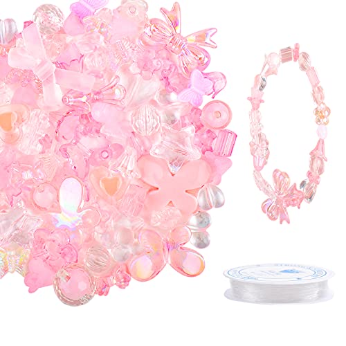 160 Stück niedliche Perlen für die Schmuckherstellung, Armbandherstellungs-Set für Erwachsene, Acryl-Kunststoff-Kristallperlen für Blumen, Fliegen für Armbänder, Haarperlen für Zöpfe für Mädchen von JIABEIUS