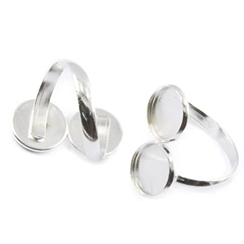 KESOTO 2 Stück Verstellbare Doppel Ringrohlinge Fassungen Ring Rohlinge Basteln für Cabochons 12mm - Silberweiß, 12mm von KESOTO