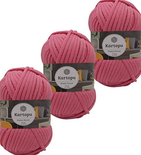 3x200gr Home Decor -weiches Textilgarn- gleichmäßige Einfärbung und Garnstärke- Häkelgarn für Kissenhüllen, Taschen, Häkeldecken- Jersey Garn in großer Farbauswahl (748 rosa) von Kartopu