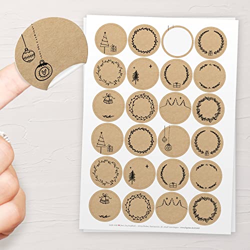 48 Aufkleber für Weihnachten 40mm / 4cm – Namensschildchen oder Adventskalender Nummer Etiketten zum selbst beschriften: Sticker in Kraftpapier-Optik aus Papier (SCHWARZ) von Kipitan