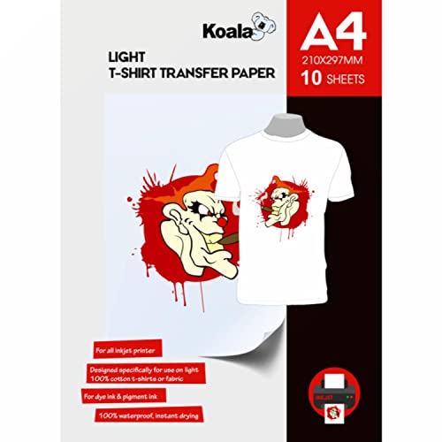 KOALA Inkjet Transferpapier zum Aufbügeln für helles und weißes T-Shirt/Textilien, DIN A4, 10 Blatt. Für Tintenstrahldrucker von Koala