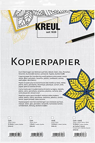 KREUL 7587 - Kopierpapier zum Übertragen von Motiven auf dunkle Untergrüne, je 5 Blatt in weiß und gelb, ca. 21 x 30 cm von Kreul