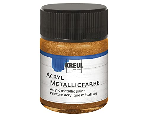 KREUL 77583 - Acryl Metallicfarbe, 50 ml Glas in goldbronze, glamouröse Acrylfarbe mit Metalliceffekt auf Wasserbasis, cremig deckend, schnelltrocknend und wasserfest von Kreul