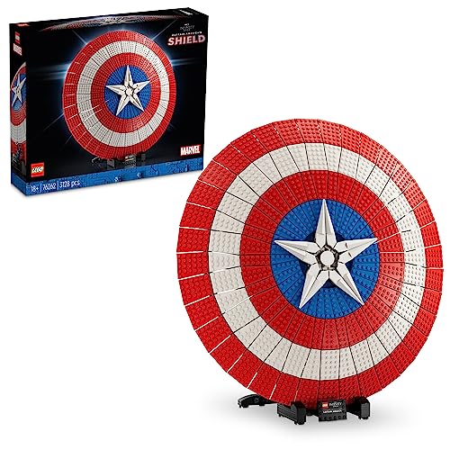 LEGO Marvel Captain Americas Schild Set, Avengers-Modellbausatz für Erwachsene mit Minifigur, Namensschild und Thors Hammer, sammelbare Infinity-Saga-Geschenkidee für Männer, Frauen, Ihn, Sie 76262 von LEGO