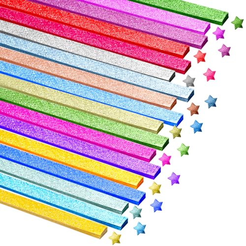 Origami Sterne Papierstreifen Glitzer 18 Farben Origami Papier Sterne Streifen Glücksstern Glitzernd Origamipapier für DIY Handwerk Dekoration 1080 Streifen von LINXIU